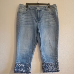 Chico's Light Blue Cropped Jeans with Frayed Edges